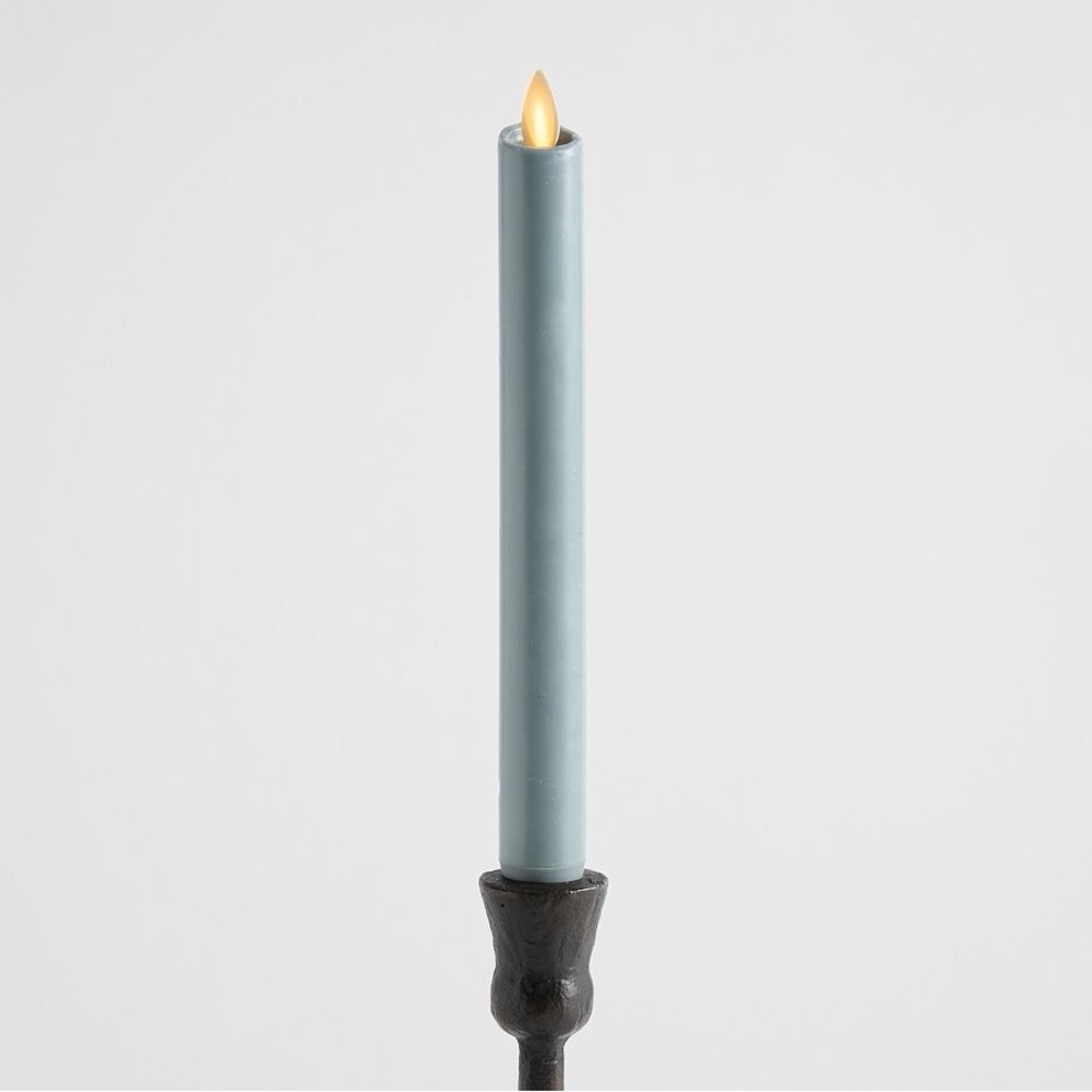 Pottery Barn Premium Flickering Flameless Wax Taper Candle - Chambray